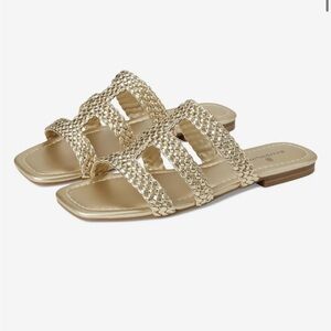 Gold Square Toe Strappy Sandal